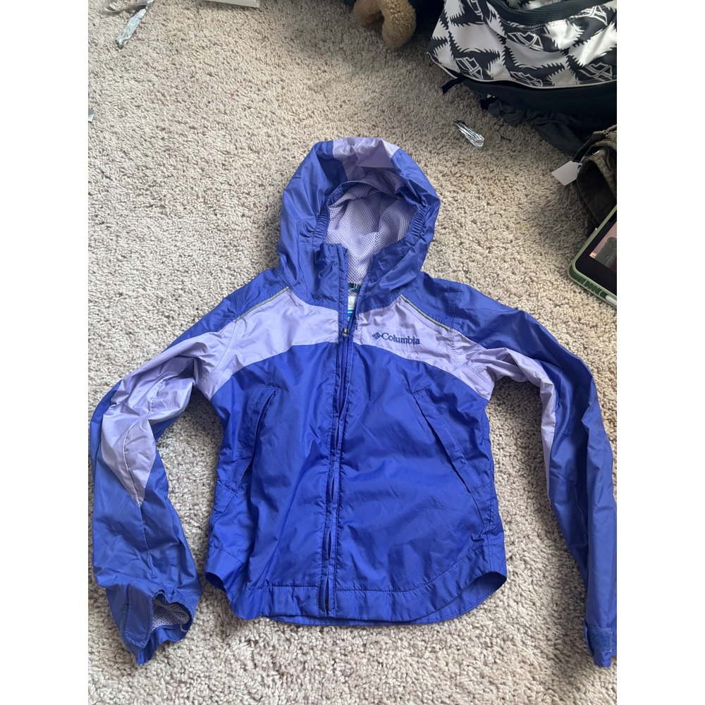 Columbia Girls Windbreaker Purple Hooded Rain Jacket Lightweight Coat XXS 4/5